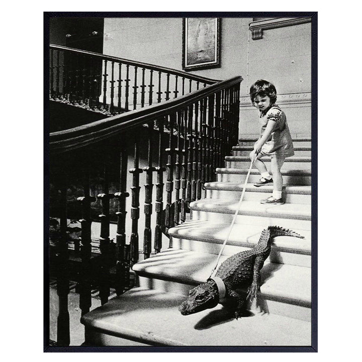 Goth Room Decor Photo - Funny Gothic Wall Art - New York City Wall Art Decor - Creepy Girl With Alligator Crocodile Vintage Picture - Weird Humorous Gift - 8x10 Photo