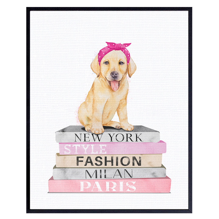 Glam Designer Wall Art - Dog Wall Decor - Yellow Labrador Retriever Gift - Yellow Lab - Lab Puppy Wall Decor - Fashion Design Wall Art - Dog Lover Gifts - Dog Wall Art