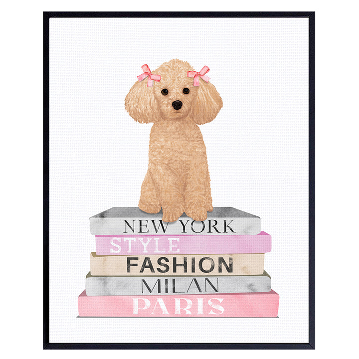 Fashion Dog Bedroom Wall Art - Yellowbird Art & Design Pink Nursery Little Girls Room Decor - Designer Wall Decor Poster - Poodle decoration - Bling Fashion design Fashionista Gift UNFRAMED 8X10