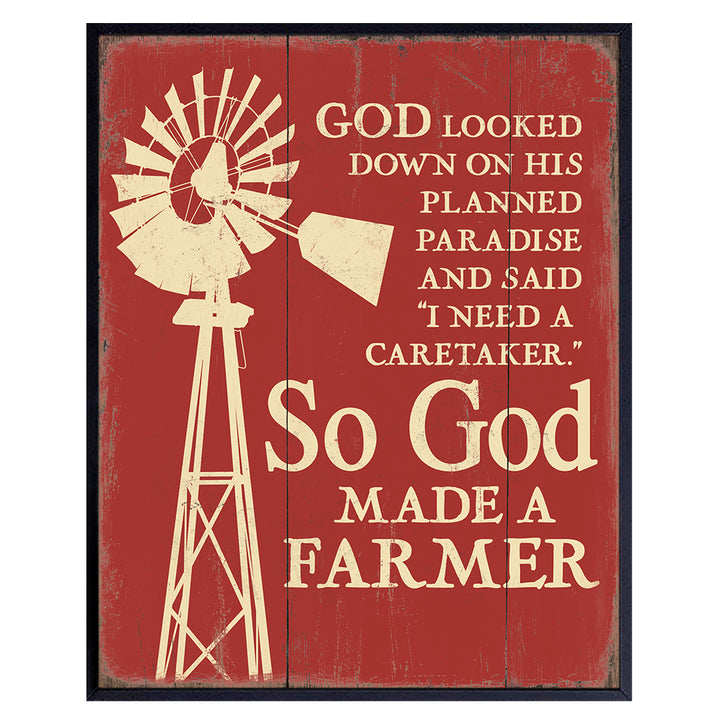 So God Made a Farmer Wall Decor Sign - 8x10 Farm Poster - Farm Wall Art Decor - Farm Pictures - Farm Kitchen Wall Decor for Living Room - Religious Christian Gifts - God Wall Decor - Paul Harvey