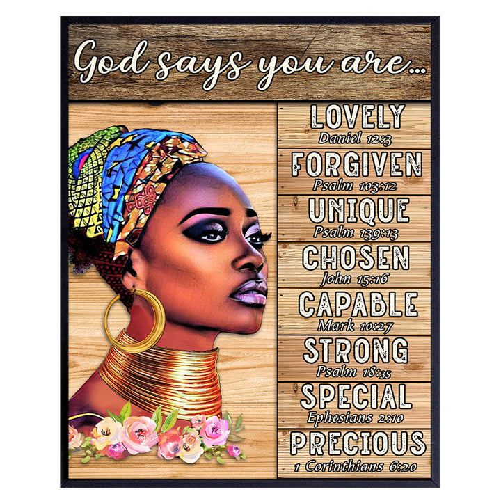 Black Girl Inspirational Wall Decor - Bible Verse Wall Decor for Women, Girls - African American Wall Art Religious Decor - God Quotes Positive Sayings Christian Gifts - Motivational Scripture Decor