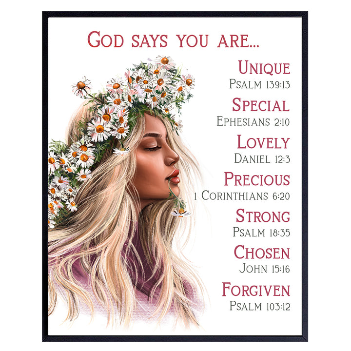 God Says You Are Wall Art - Catholic Christian Gifts for Women - Inspirational Religious Wall Decor - Bible Verses - Holy Scripture Wall Art - Boho Spiritual Wall Decor - Uplifting Positive Quotes