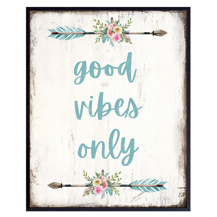 Good Vibes Only - Arrow Wall Decor - Zen Spa Wall Decor - Southwest Decor - Boho Wall Decor - Bohemian Wall Decor - Inspirational Quotes - Spiritual Gifts for Women - Rustic Wall Art for Women - Blue