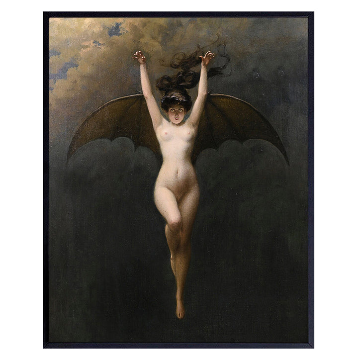 Gothic Wall Art & Decor - Bat Wall Decor - Witch Decor - Creepy Vintage Retro Gift for Women Men Woman - Wiccan, Wicca, Mystical Occult Medieval Fans - Goth Replica Painting Picture Poster Print