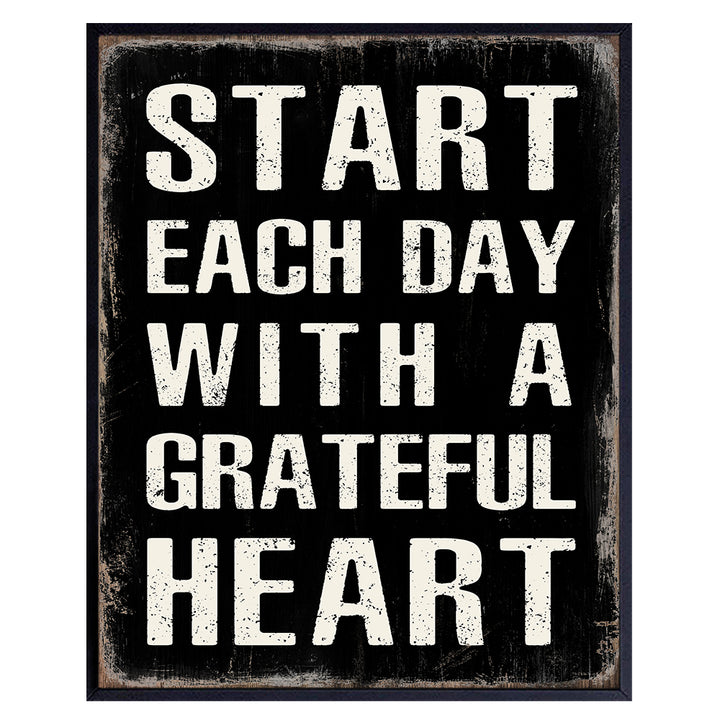 Inspirational Wall Art & Decor - Start Each Day With A Grateful Heart Poster - Gratitude Grateful Room Decor for Men, Women, Home Office - Uplifting Spiritual Wall Art - Positive Quotes Sayings Sign