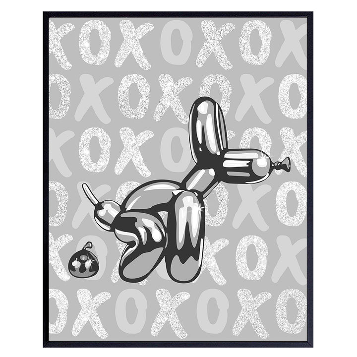 funny Grey Gray Bathroom Decor - Cute Bathroom Wall Art - Modern Bathroom Minimalist Wall Decor Aesthetic - small Bathroom Pictures Sign - Black Bathroom Accessories - Retro Balloon Dog Pop art Poster