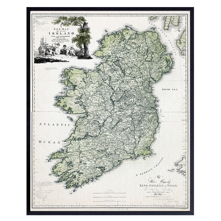 Vintage Map of Ireland - Irish Home Decor - Irish Gifts - Irish Wall Art - Antique Retro Style Irish Wall Decor - Celtic Wall Decor Poster Print