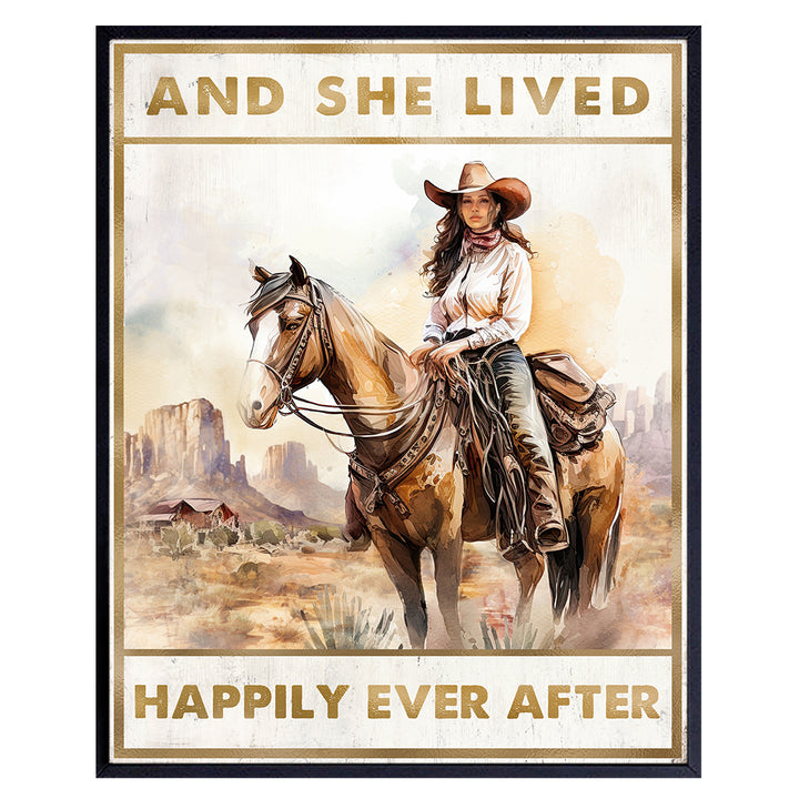 Western Home Decor for Women - Happily Ever After Sign - Horse Wall Decor - Rustic Farmhouse Style Boho Room Decor - Country Decor - Cowgirl Barn Wall Decor - Inspirational Gifts for Girls Bedroom