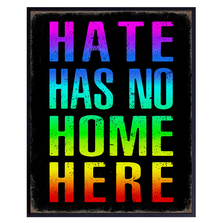 Hate Has No Home Here Sign Wall Art - Black Art - African American Wall Art Poster - Black Lives Matter, LGBTQ Home Decor, Room Decoration - Gift for Queer, Gay, Bi, Lesbian, Latino, Liberal Democrats