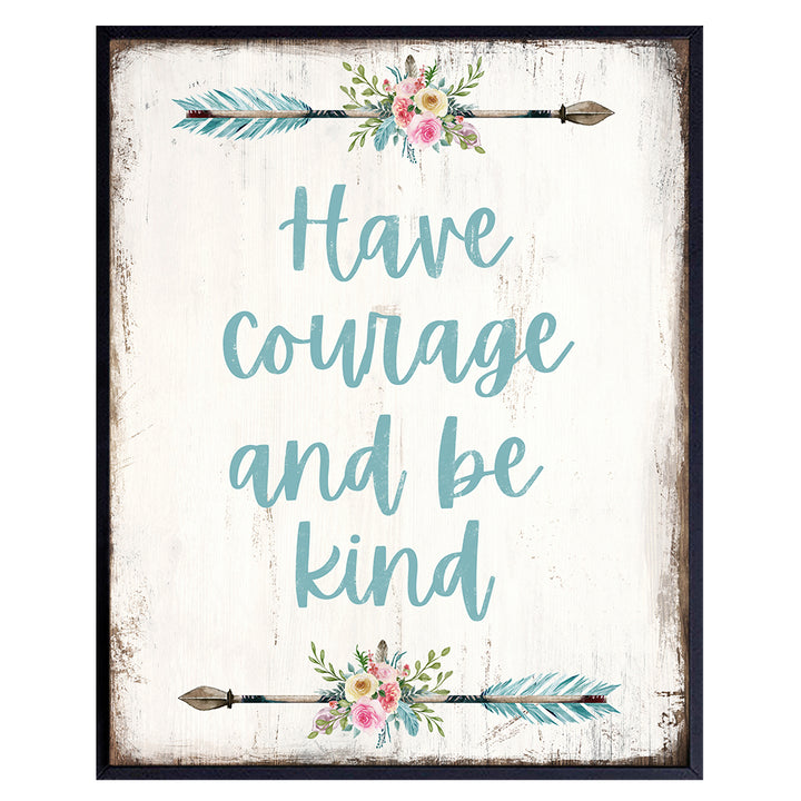 Have Courage and Be Kind Wall Decor Sign - Boho Bathroom Decor - Shabby Chic Bathroom Decor - Bathroom Wall Art - Restroom Sign - Rustic Powder Room, Guest Bath Decor - Blue Bathroom Decor for Women