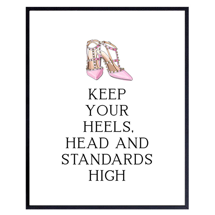 Designer Shoes Art Print - Inspirational Quotes Wall Art - Glam Wall Decor Motivational Gifts for Women - High Fashion Design - Luxury Room Decoration - Bathroom, Living Room, Girls Teens Bedroom