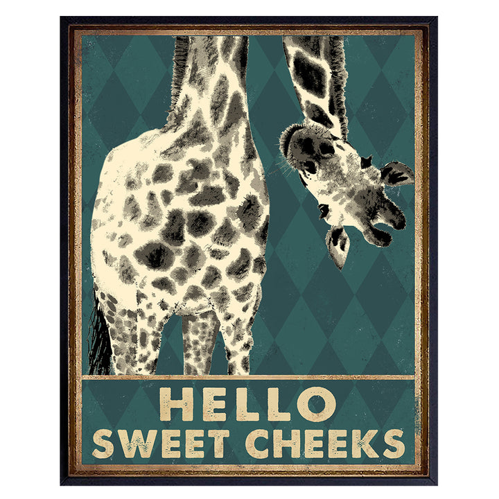 Giraffe Decor - Bathroom Wall Art Decorations - Hello Sweet Cheeks Bathroom Sign - Funny Bathroom Decor Poster - Bathroom Pictures - Cute Bathroom Accessories - Bath Wall Decor - Guest Bathroom