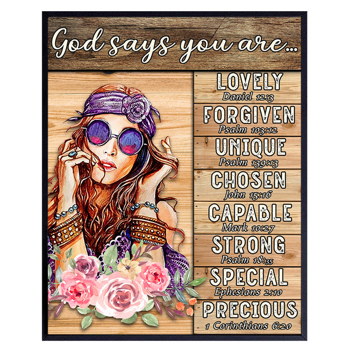 Positive Affirmations Bible Verses Decor - Boho Hippie Wall Art - Religious Christian Scripture Encouragement Gifts for Women, Girls, Teens Bedroom - Inspirational Motivational Poster - Bohemian Print