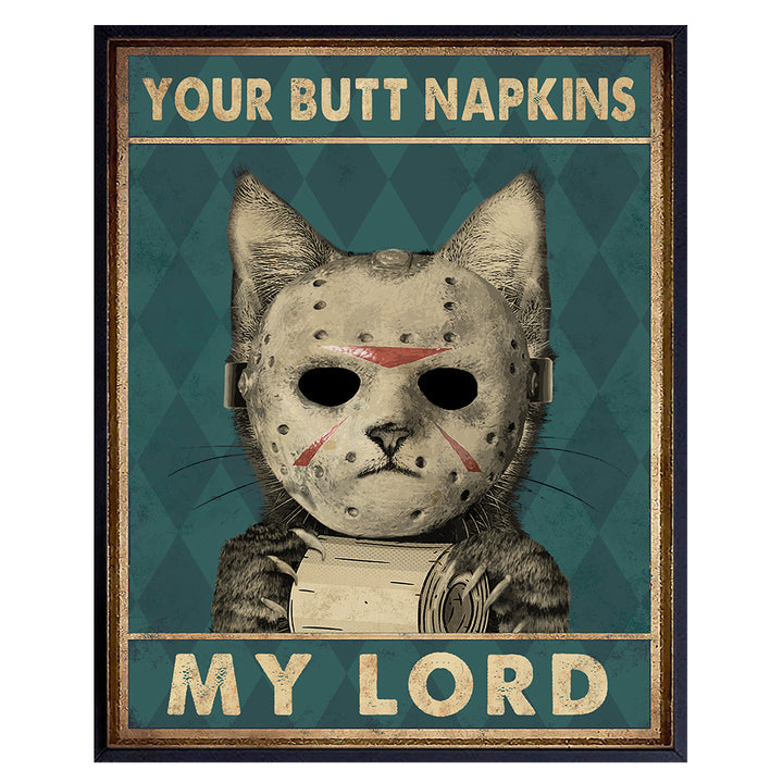 Friday the 13th Bathroom Wall Art - Your Butt Napkins - Cat Decor - Cat Bathroom Decor for Men - Cat Gift for Men - Restroom Sign - Man Cave Wall Art - Cute Cat Poster - Yellowbird Art & Design 8x10