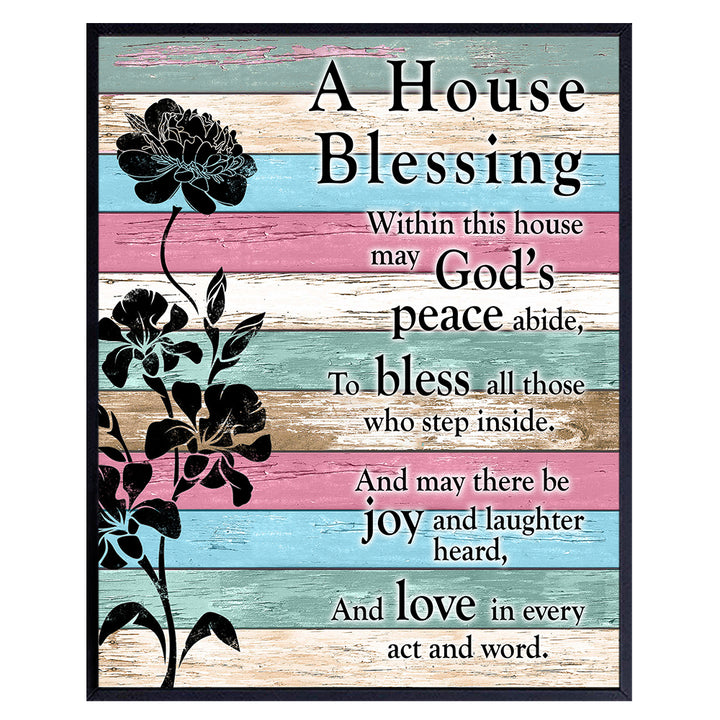 House Blessing - Christian Wall Decor - Religious Housewarming Gifts for Women, Pastor, Minister - Inspirational Wall Art - Blessed Wall Art - Bible Verse Wall Decor - Pink Teal Blue Picture -Unframed