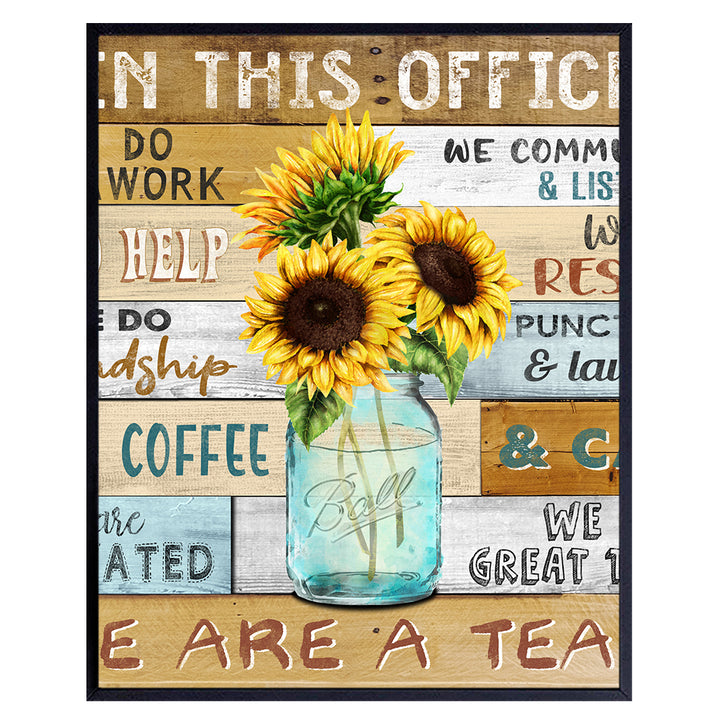 Home Office Wall Art & Decor - Teamwork Wall Art - Encouraging Wall Decor - In This Office We Are A Team Inspirational Saying - Inspiring Positive Quotes Sayings - Motivational poster UNFRAMED 8x10