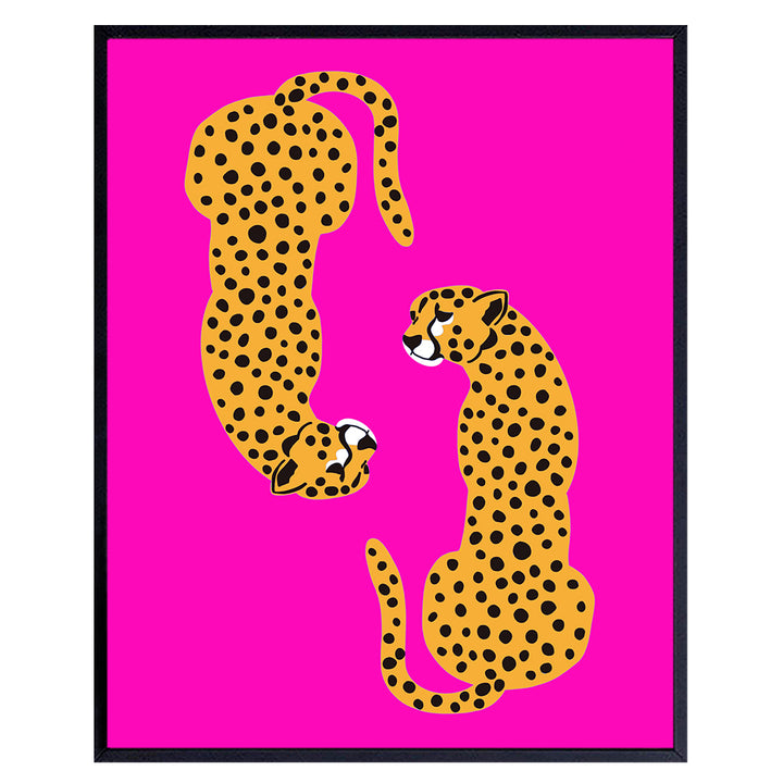 Pink Preppy Room Decor - Wall Decor Aesthetic - Cheetah Print Wall Decor - Mid-century modern Minimalist Wall Art & Decor - Leopard Print Wall Decor - Girls Womens Bedroom Decor - Modern art Pop art