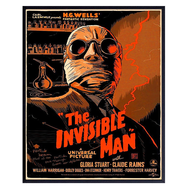 The Invisible Man - 8x10 Vintage Hollywood Horror Movie Poster Wall Art Print - Creepy Classic Scary Movie Home Decor Picture for Man Cave, Boys Bedroom, Teens Room - Gift for Men