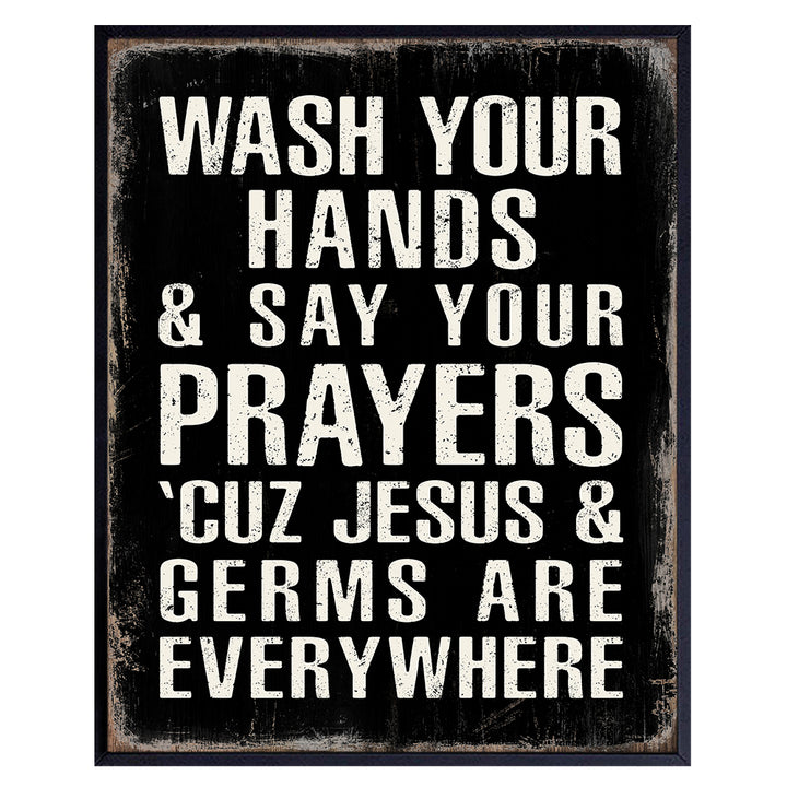 Christian Art Kids Bathroom Decor - Boys Bathroom Religious Wall Decor - White Black Bathroom Decor - Wash Your Hands Bathroom Sign - Jesus Christ funny Bathroom Decor - Rustic Restroom Accessories