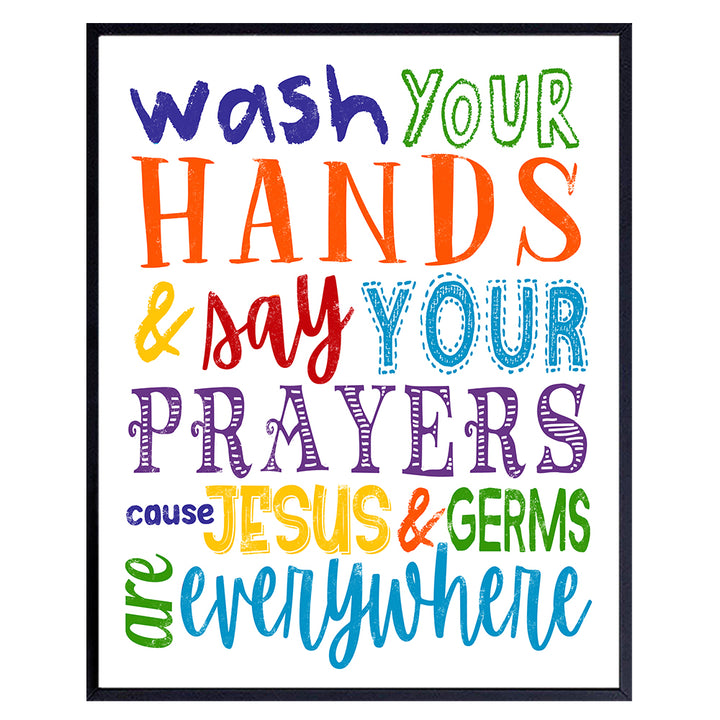 Wash Your Hands and Say Your Prayers Sign - Christian Wall Art - Religious Wall Decor - Jesus Wall Decor - Kids Bathroom Decor - Catholic Wall Decor - Cute Funny Bathroom Wall Art