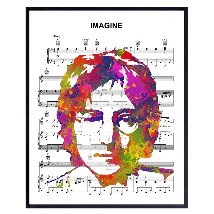 John Lennon Poster - 8x10 Beatles Wall Art Decor - Cool Unique Gift for Paul McCartney, Ringo Starr, George Harrison, 60s Music Fans - Imagine Sheet Music - Modern Pop Art Picture Print