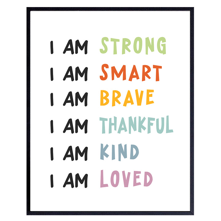 Positive Affirmations Wall Decor - Nursery Toddler Little Boys Girls Bedroom Kids Room Decor - Child Room Decor - Classroom decoration - I Am Positive Quotes Inspiration Family Wall Art UNFRAMED