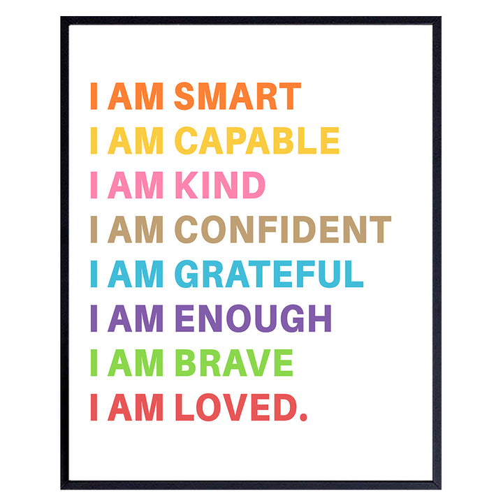 I Am positive Affirmations for Women - Inspirational Wall Decor for Kids, Boys, Girls, Toddler - Motivational Quotes Wall Art Nursery Room Decor - Family Decorations for playroom, Classroom, Bedroom