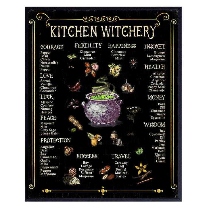 Witchy Wall Art & Decor - Kitchen Witchery - Black Magic Room Decor - Wicca Wiccan Pagan Gifts - Sabbat Grimoire Magick Sigil Sign - Magical Spells Picture Print - Boho Witches Poster - Halloween Art