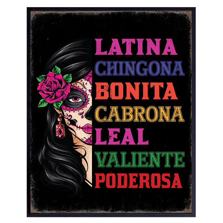 Latinx Wall Art for Women - Mexican Theme Regalos Para Mujer - Sugar Skull Decor Decoracion Para Sala, Nina - Inspirational Quotes Wall Art for Latinos, Chicanos, Woman, Girl - Motivational Wall Decor