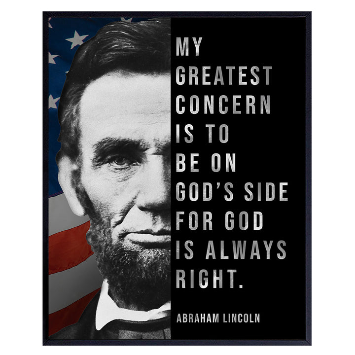 Abe Lincoln - Abraham Lincoln Poster, 8x10 - American Flag Wall Decor - Patriotic Decor - Religious Wall Decor - God Wall Decor - Christian Wall Art - USA Flag Wall Art - Positive Inspirational Quotes