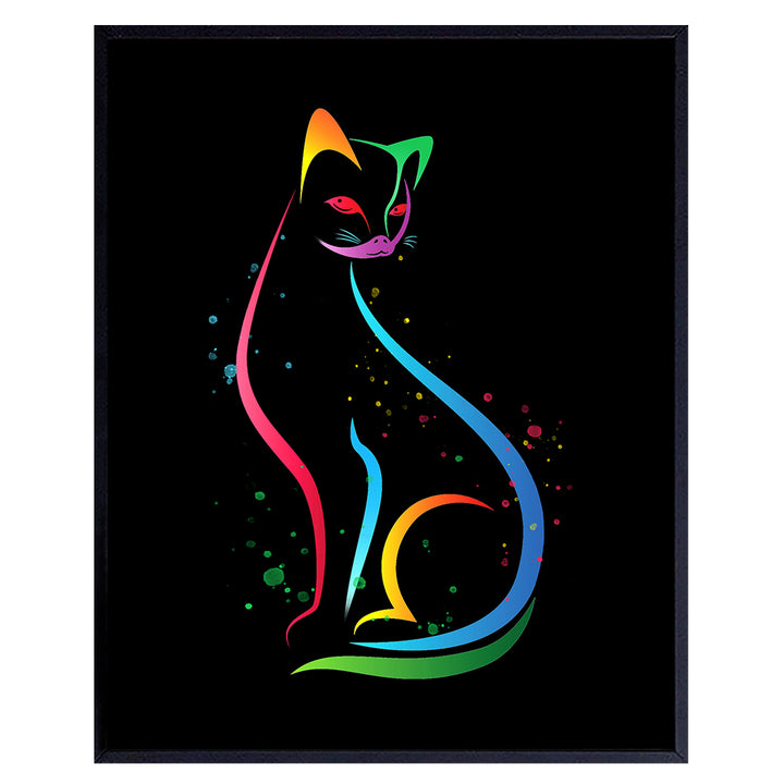 Mid Century Modern Cat Decor - Abstract Minimalist Wall Art - Line Art - Cute Cat Lover Gifts for Women - Aesthetic Room Decor Poster - Minimalistic Minimal Wall Art - Kitty Cat Decorations - Black