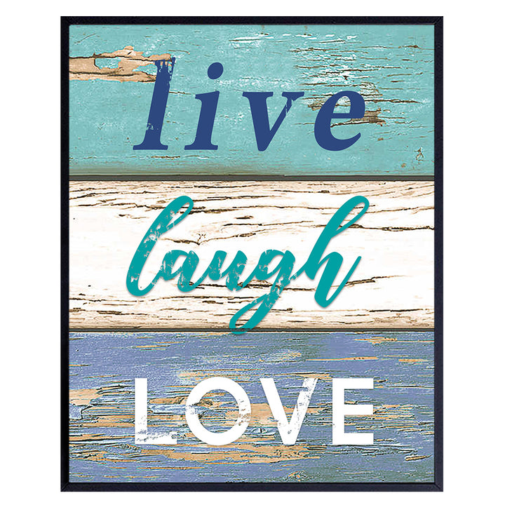 Live Laugh Love Wall Decor - Blue Rustic Bathroom Decor - Inspirational Wall Art - Positive Quotes Wall Decor - Sayings for Wall Decor - Uplifting Gifts for Women - Inspiring Quotes Wall Decor - 8x10