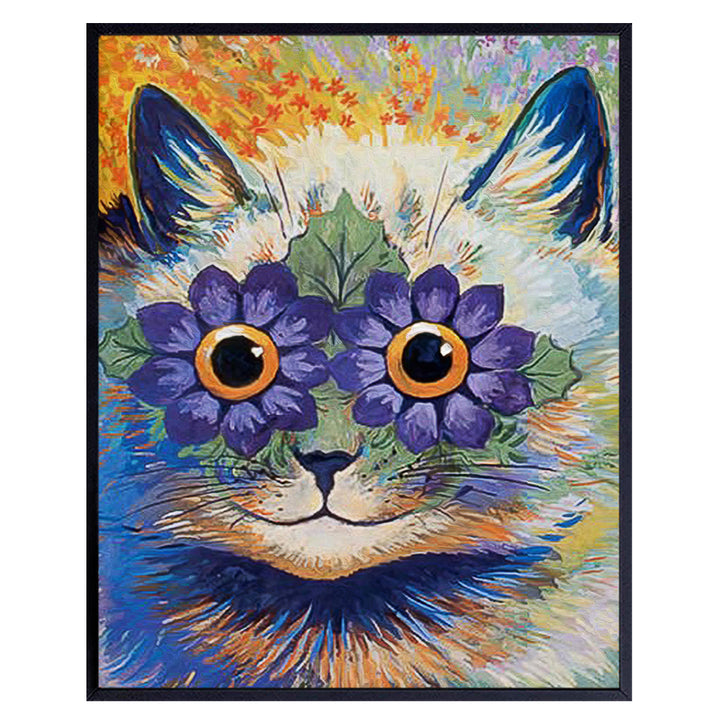 Cat Wall Decor - Cat Wall Art - Tabby Cat - Louis Wain Vintage Cat Print - Cute Cat - Boho Room Decoration for Girls Bedroom - Funny Cat Lover Gifts for Women - Kitty, Kitten, Pussycat Picture