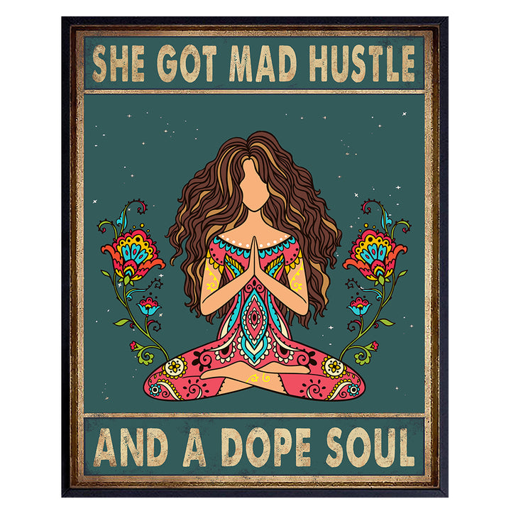 She Got Mad Hustle and a Dope Soul Picture - Dope Posters - Mad Hustle Dope Soul - Room Decor for Teen Girls - Boho Wall Decor - Positive Gifts for Women - Inspirational Quotes - Meditation Decor