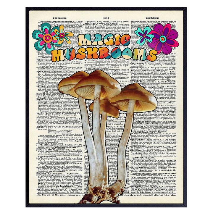 Magic Mushrooms - Psilocybin - Psilocybe Cubensis - Psychedelic, Trippy Bohemian Wall Decor - Boho Wall Art - Medicinal Mushrooms - Hippie Pshycadellic Room Decor - 8x10 Golden Teacher Posters