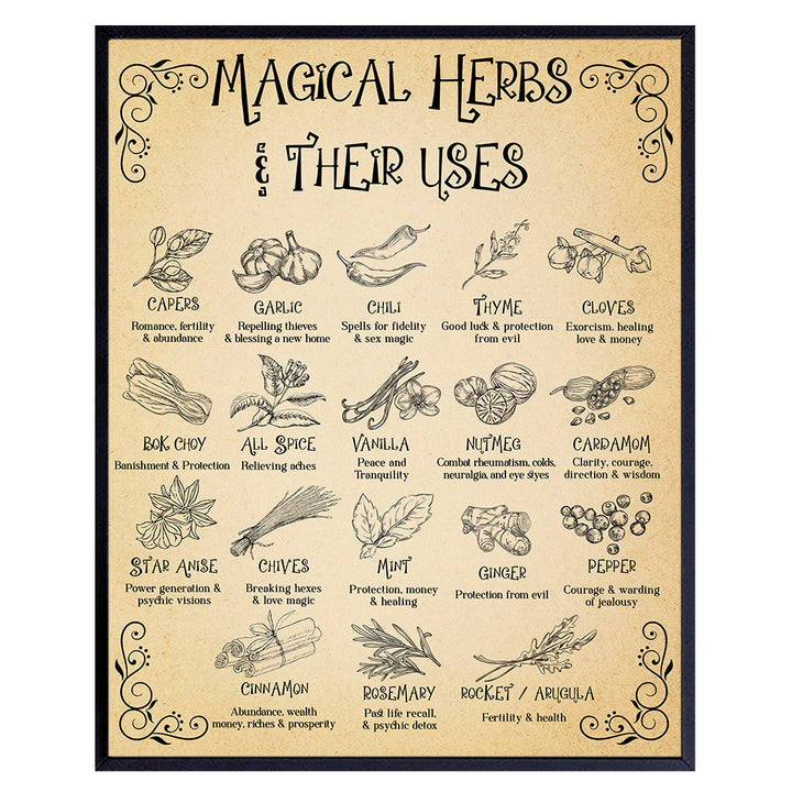 Witchcraft Herb Kitchen Wall Art & Decor - Black magic Home Decor - Witchy Room Decor - Wiccan Decor - Gothic Home Decor - Witch Wicca Witchcraft Supplies - Yellowbird Art & Design Poster 8x10