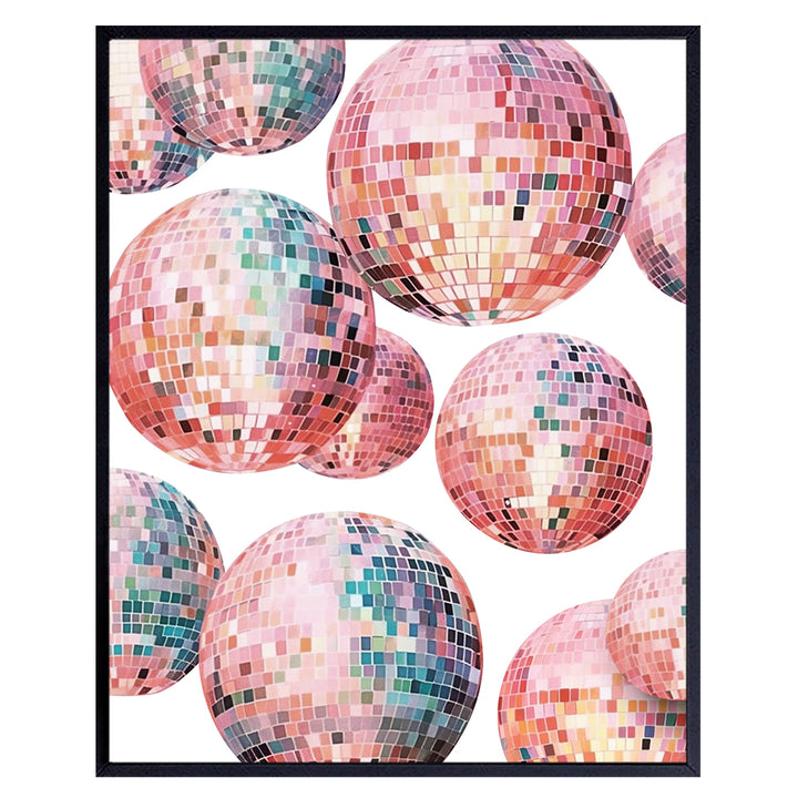 Disco Ball Wall Art & Decor - 70s 80s Aesthetic Dorm Room Gallery Wall Art - Preppy Room Decor - Pink Pop art, Vintage Retro Teen Girls Bedroom Decor for Women - Funky Home Decor, Trendy Room Decor