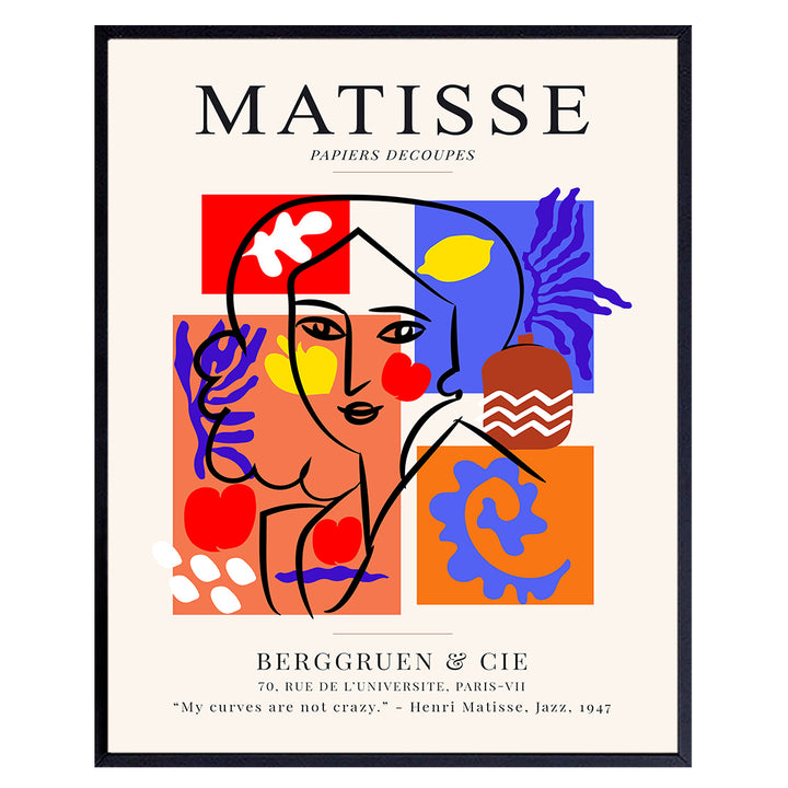 Henri Matisse Gallery Poster - 8x10 Matisse Wall Art - Matisse Print - Minimalist Wall Decor - Abstract Wall Decor - Line Art Wall Decor - Aesthetic Pictures - Boho Wall Decor - Mid Century Wall Art