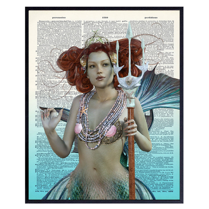 Fantasy Mermaid Dictionary Art - 8x10 Nautical Wall Decoration, Room Decor Poster for Bedroom, Bathroom, Lake, Ocean or Beach House - Unique Chic Gift for Women, Men - Unframed Print Photo Picture