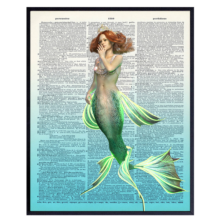 Princess Mermaid Dictionary Art - 8x10 Fantasy Poster for Bedroom, Living Room, Lake, Ocean or Beach House, Bathroom, Bath - Nautical Wall Decor, Home Decoration - Chic, Unique Gift - Unframed Print