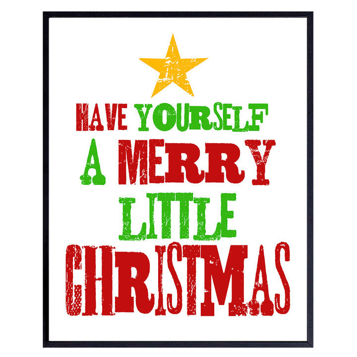 Yellowbird Art & Design - Have Yourself A Merry Little Christmas Holiday Wall Art - Holiday Home Decor - Cute Christmas Decorations - Xmas Decor - Green Gold Red Christmas Poster - 8x10 UNFRAMED