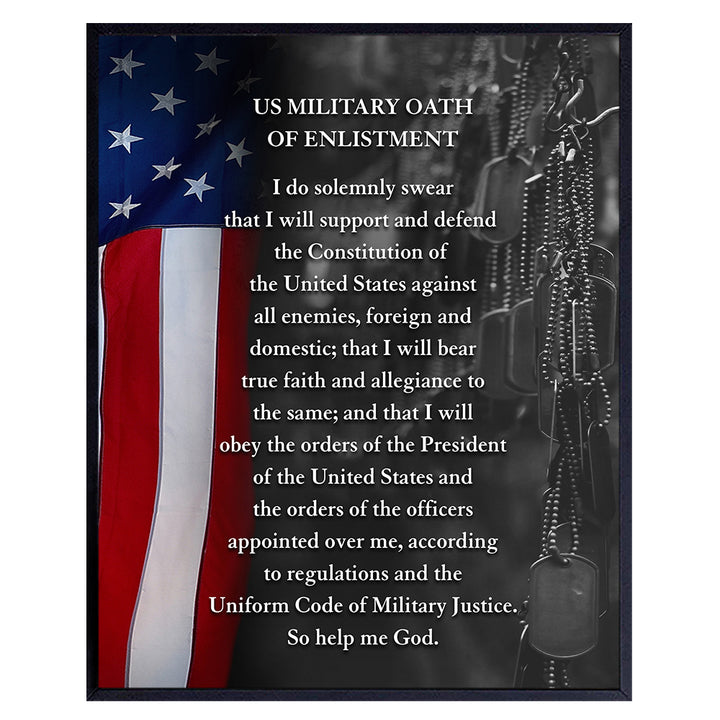 American Flag Wall Art - Oath of Enlistment - Patriotic Home Decor - Military Decor - Veteran Wall Decor - Marine Corps Gifts - Army, Navy, Air Force, Men, Women - USA Americana
