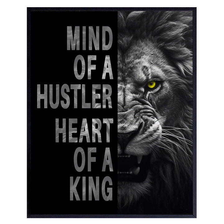 Motivation Home Office Wall Art - Man cave Wall Decor - Gym Motivational Wall Art - Positive Quotes Posters - Encouraging Executive Mindset Success Wall Art for Men - Inspirational Lion Workplace Sign