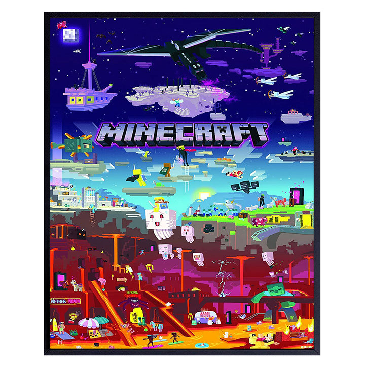 Minecraft Poster - 8x10 Minecraft Wall Decor - Minecraft Party Decorations - Cool Unique Gift for Boys, Men, Gamer, Video Game, Arcade Games, Xbox, Nintendo, Gaming Fan - Game Room Decor