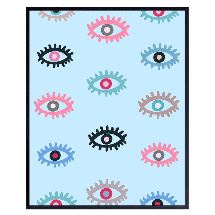 Evil eye Decor - Yellowbird Art & Design Poster - Eye Wall Decor - Preppy Room Decor - Blue Room Decor Aesthetic - Trendy Wall Art - Girls Bedroom - VSCO Minimalist Home Decor - Cute Indie Room Decor