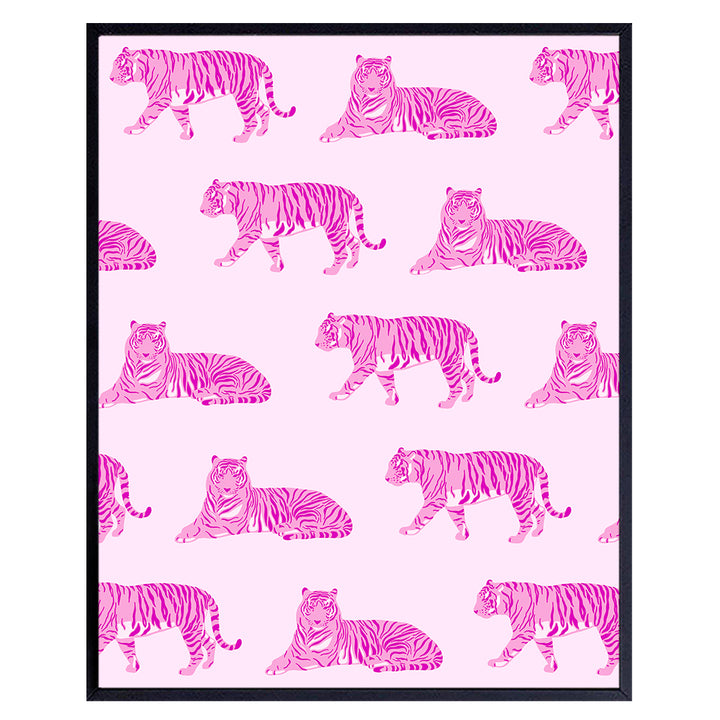 Preppy Wall Art & Decor - Funky Indie Trendy Room Decor - Pink Wall Decor Aesthetic - Tiger Wall Art - Retro style Hipster Minimalist Wall Art - Eclectic Mid-century modern Wall Decor For Women Girls