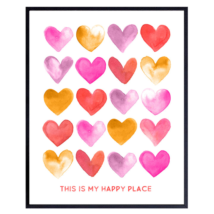 Happy Place Sign Wall Decor - Heart Wall Art for Women - Cute Aesthetic Room Decor for Teen Girls Bedroom, Tween Girls - Trendy Wall Decor for Women, Woman's Home - Minimalist Preppy Room Decor