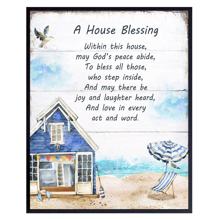 House Blessing - God Bless This House Wall Decor - Coastal Wall Decor - Christian Religious Housewarming Gifts - Rustic Beach Wall Decor - Ocean Beach House Decor - Nautical Wall Art - Beach Bathroom