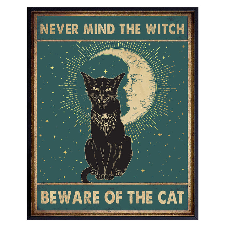 Witch Black cat Wall Art & Decor - Cat Wall Decor - Wiccan Gothic art Cat decoration - Halloween Decor - Witchy Gift for Woman - Paganism Wicca Supplies Celestial Home Decor - Cat Poster 8X10 UNFRAMED