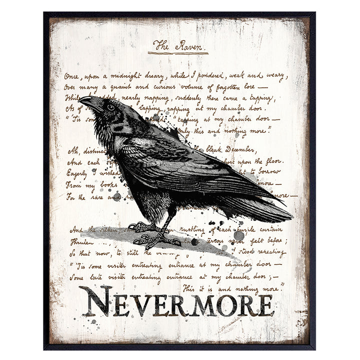 Edgar Allan Poe Gifts - The Raven - Nevermore - Creepy Poetry Poem Wall Art - Goth Room Decor - Gothic Home Decor - Vintage Rustic Decoration - 8x10 Retro Poster Print - Sign Plaque Poster - Unframed